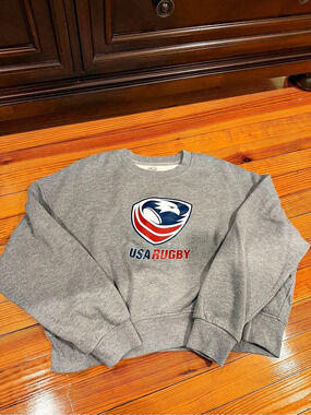 USA Rugby Official Product Fleece Crewneck Sweatshirt Gray cropped